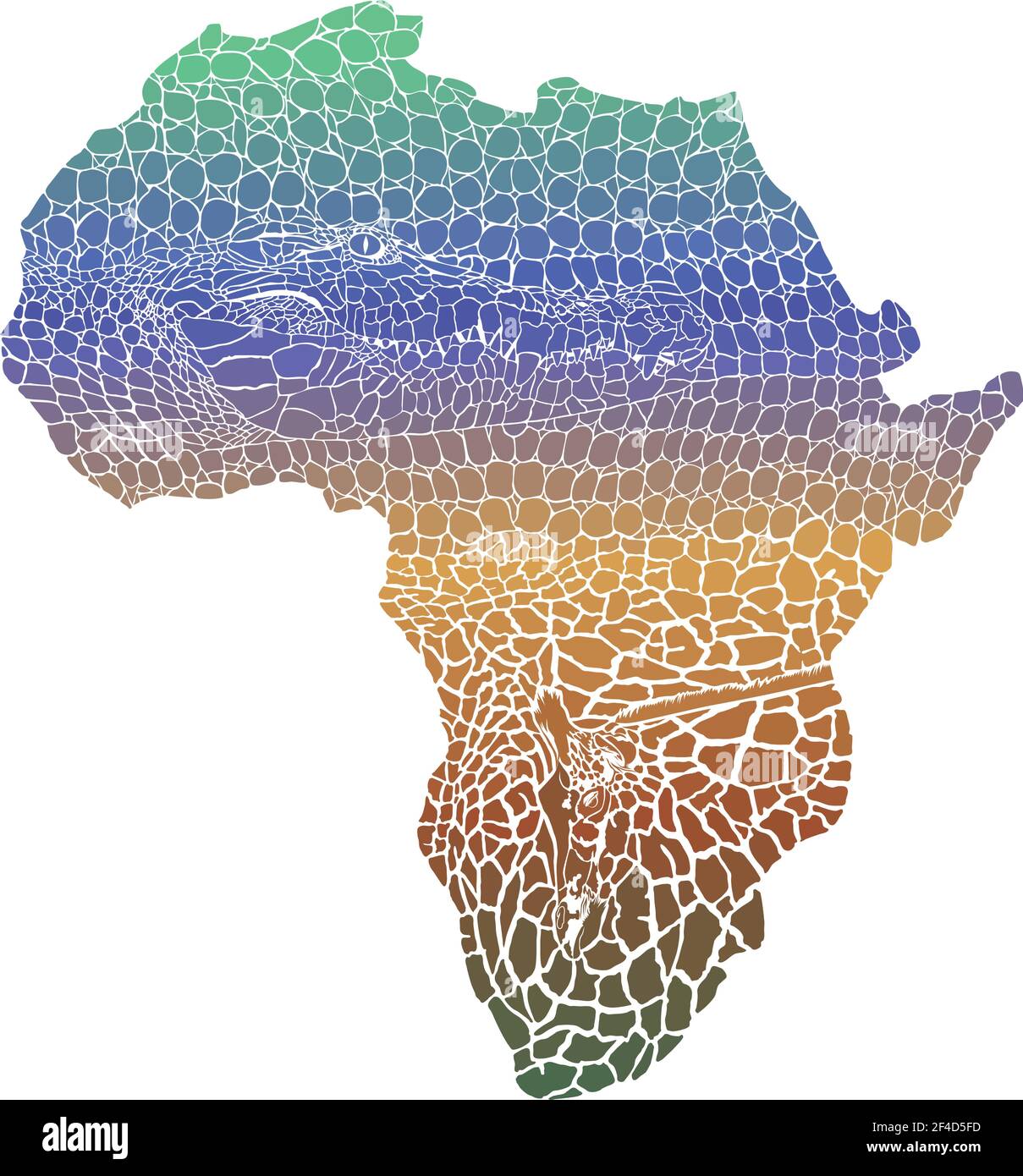 Carte couleur du continent africain avec fond de crocodile et girafe Illustration de Vecteur