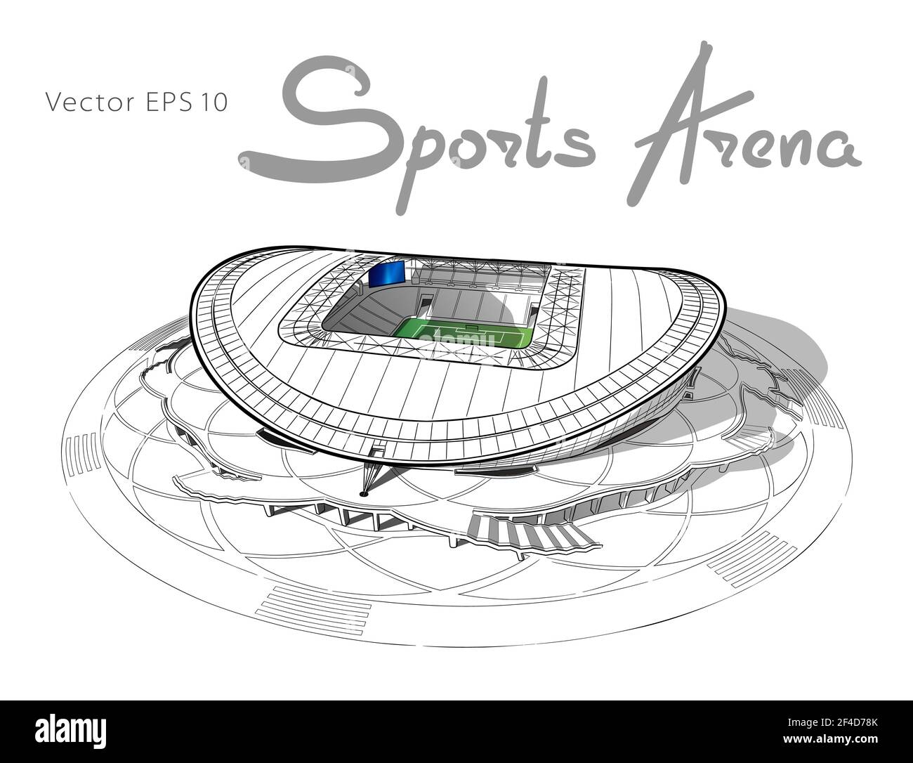 Croquis dessinés à la main, du stade principal à Kazan. Illustration de Vecteur