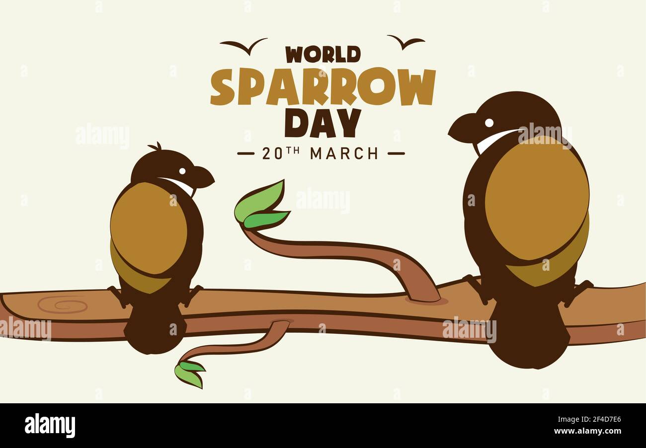 Affiche du jour du Sparrow, décor d'oiseaux assis sur une branche d'arbre dessin animé vecteur d'illustration Illustration de Vecteur