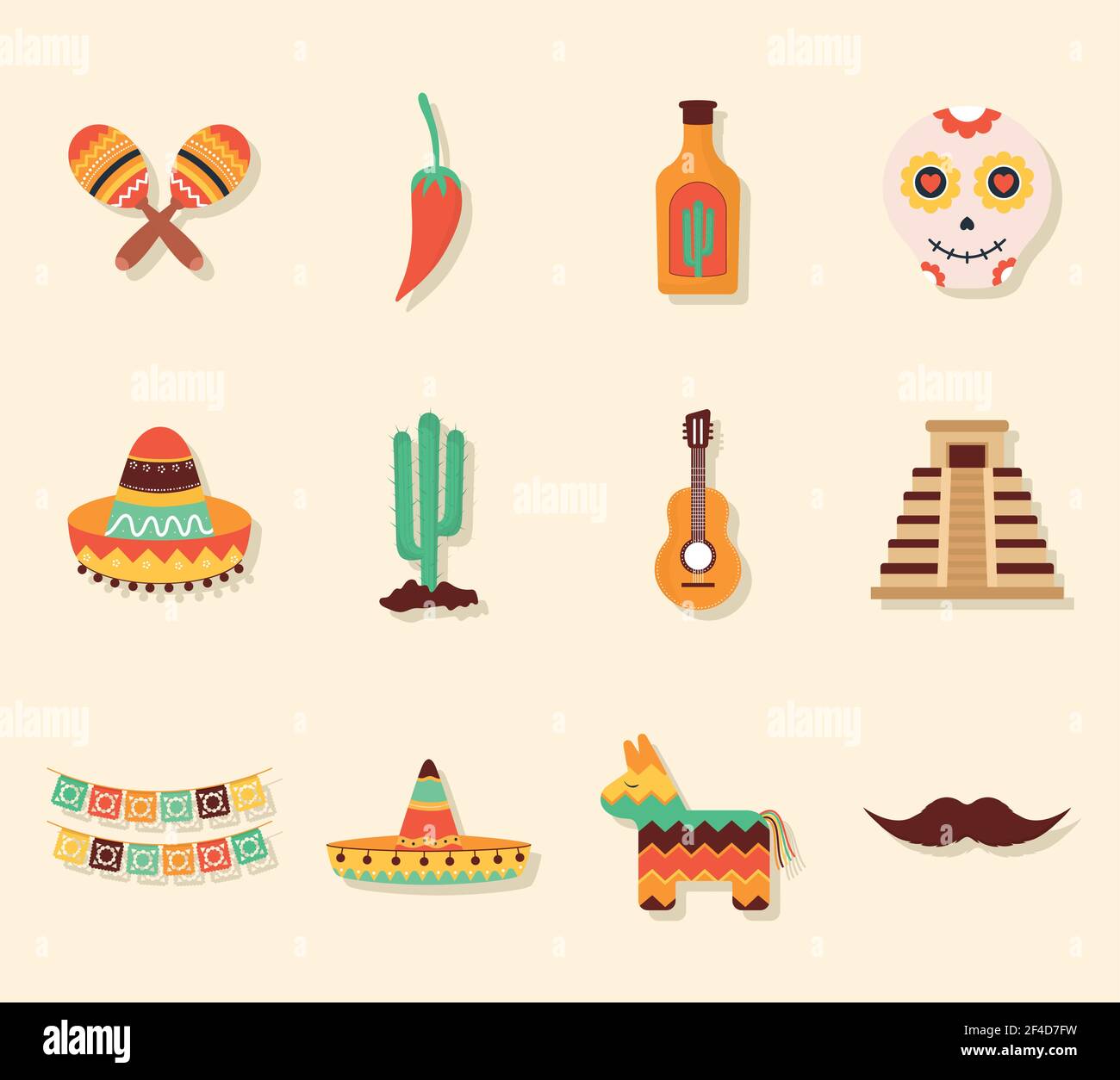 douze icônes mexicaines Illustration de Vecteur