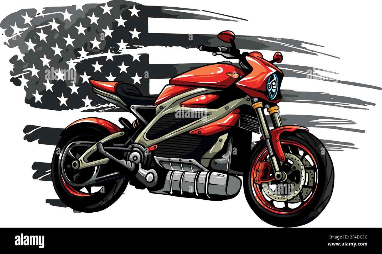 moto avec motif vectoriel drapeau américain Illustration de Vecteur