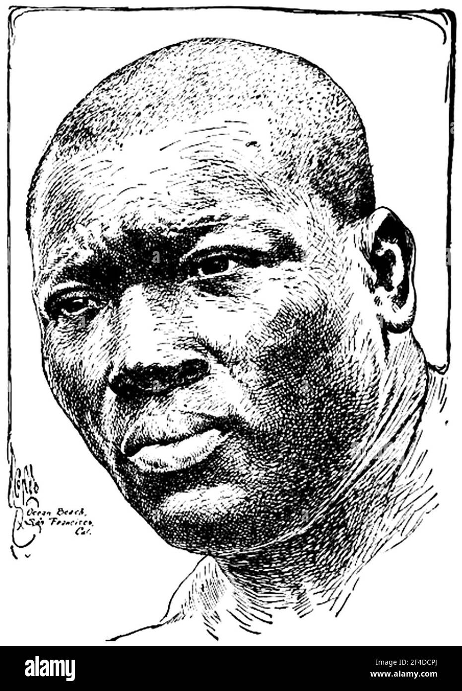 Portrait vintage du boxeur Jack Johnson (1878 – 1946) – Johnson, connu sous le nom de « géant Galveston », a été le premier américain africain à devenir champion du monde de poids lourd, en tenant le titre de 1908 à 1915. Illustration de journaux vers 1910. Banque D'Images