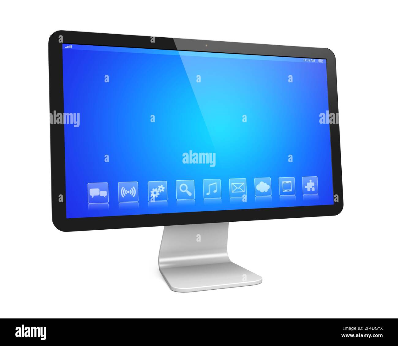 Ordinateur de bureau et écran bleu sur grand écran avec applications. Isolé sur blanc. image de rendu 3d Banque D'Images