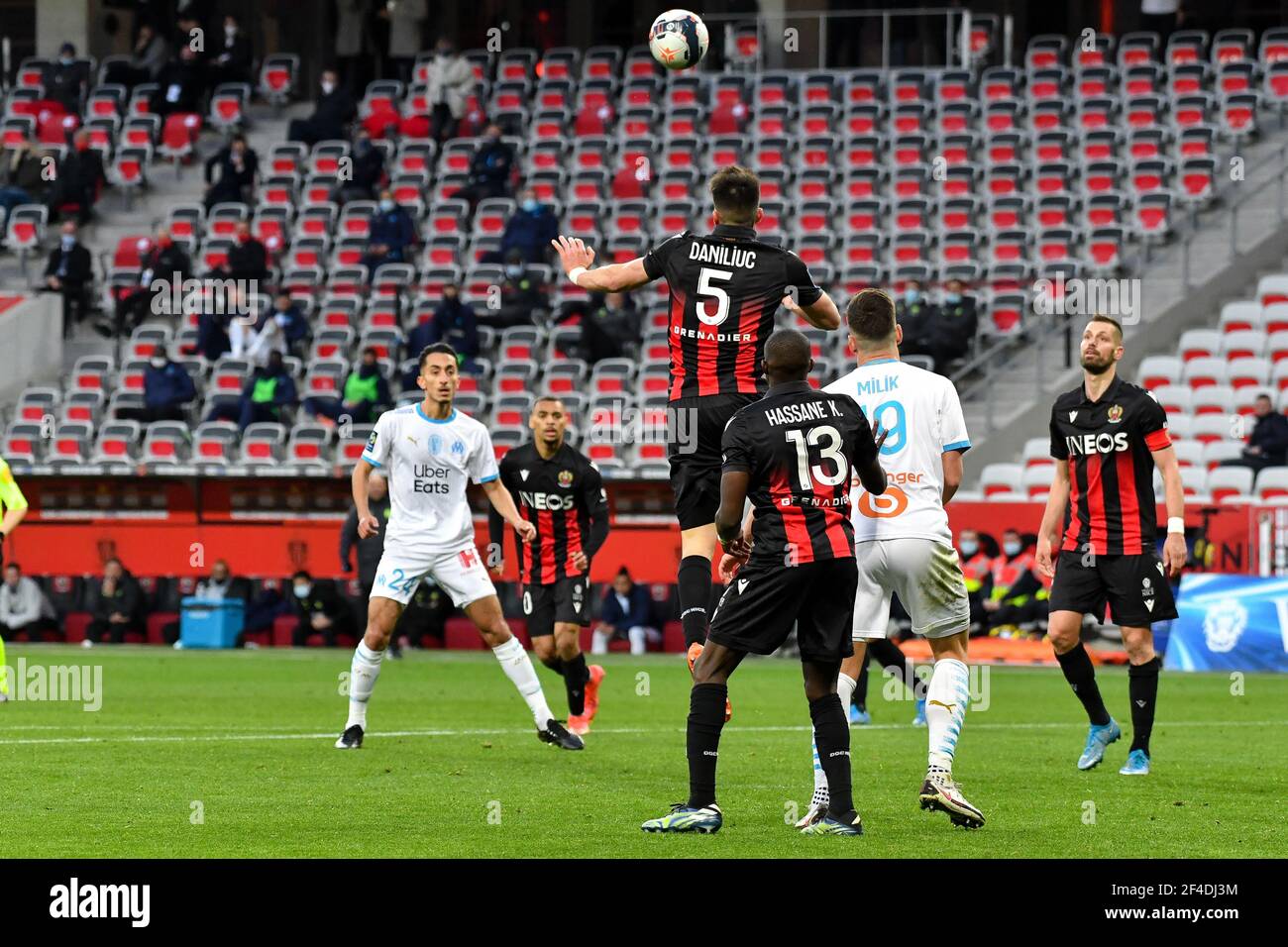 Nice, France. 20 mars 2021. Joueurs sur le terrain pendant la Nice vs Marseille à la Ligue 1 Uber mange le 20 mars 2021 à Nice, France. (Photo de Lionel Urman/Sipa USA) crédit: SIPA USA/Alay Live News Banque D'Images