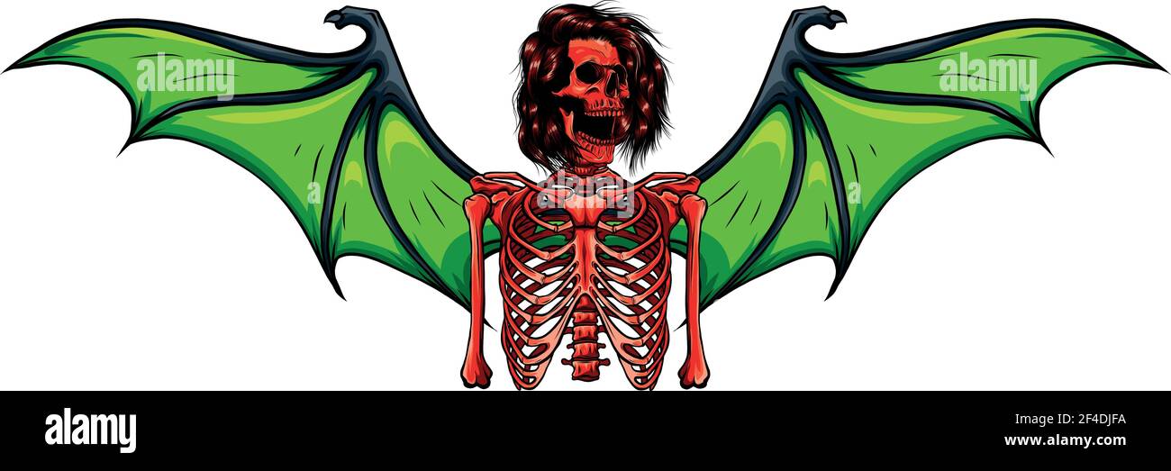 squelette humain avec illustration vectorielle d'ailes de chauve-souris Illustration de Vecteur