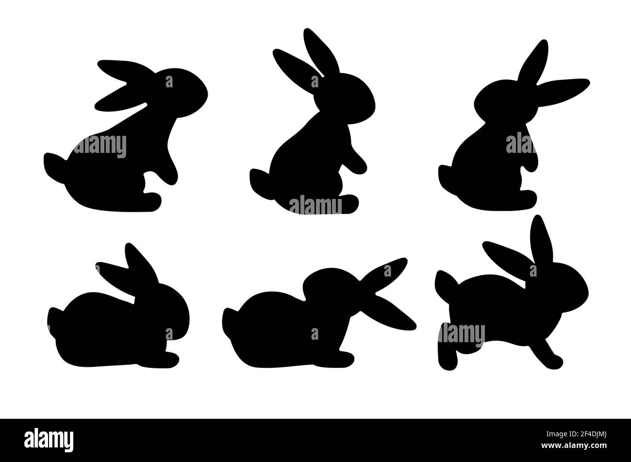 Un ensemble de lapins mignons. Silhouette noire sur fond blanc. Lapins de Pâques festifs. Illustration vectorielle Illustration de Vecteur