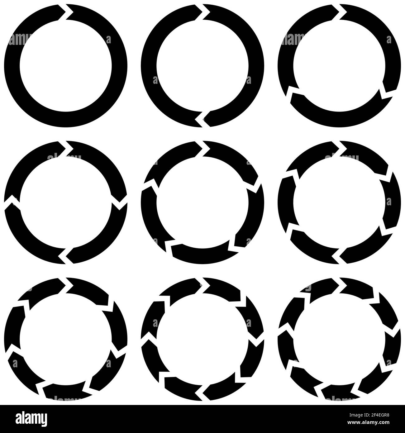 Définissez des infographies circulaires avec des flèches, des flèches rondes vectorielles continuité du mouvement recyclage panneau actualiser recharger Illustration de Vecteur