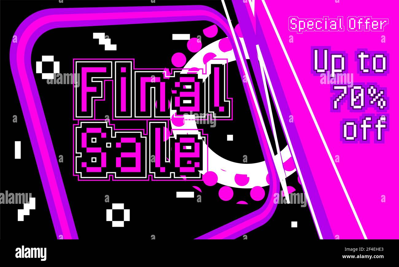 Vente finale - modèle de bannière Vector. Offre spéciale bannière de réduction, pixel art pour la publicité. Illustration de Vecteur
