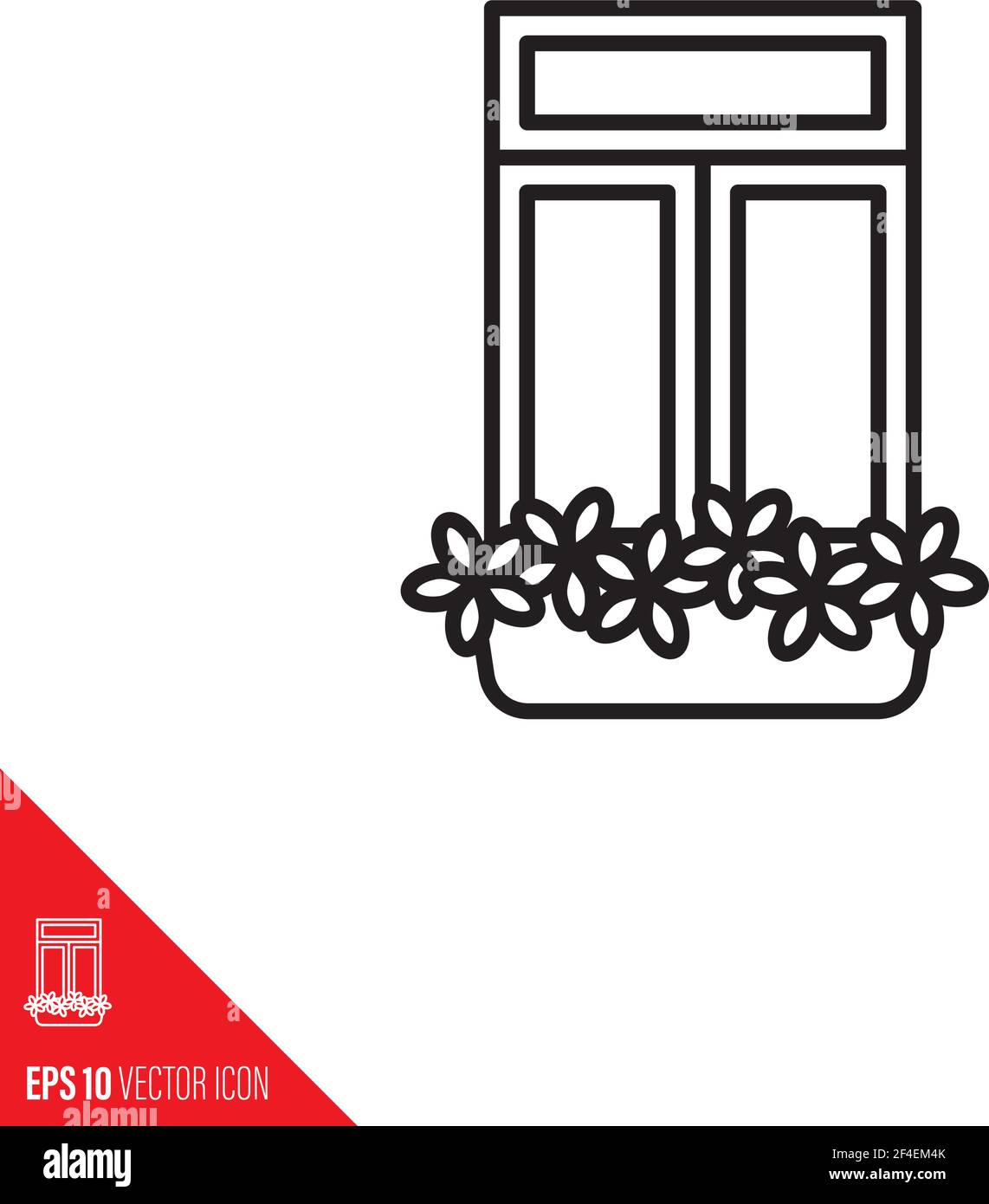 Fenêtre avec fleurs fleuries en boîte de fleurs icône de ligne vectorielle Illustration de Vecteur
