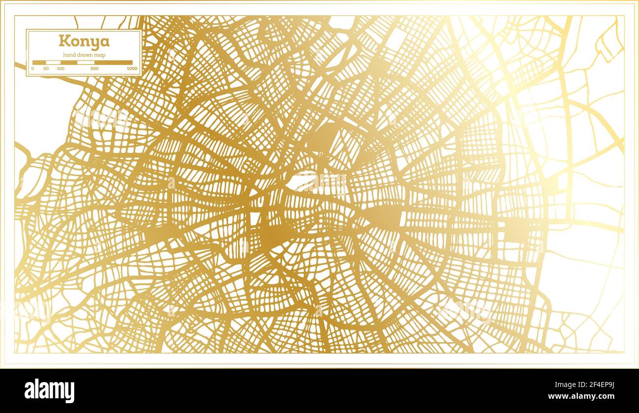 Carte de la ville de Konya Turkey en style rétro en couleur dorée. Carte de contour. Illustration vectorielle. Illustration de Vecteur