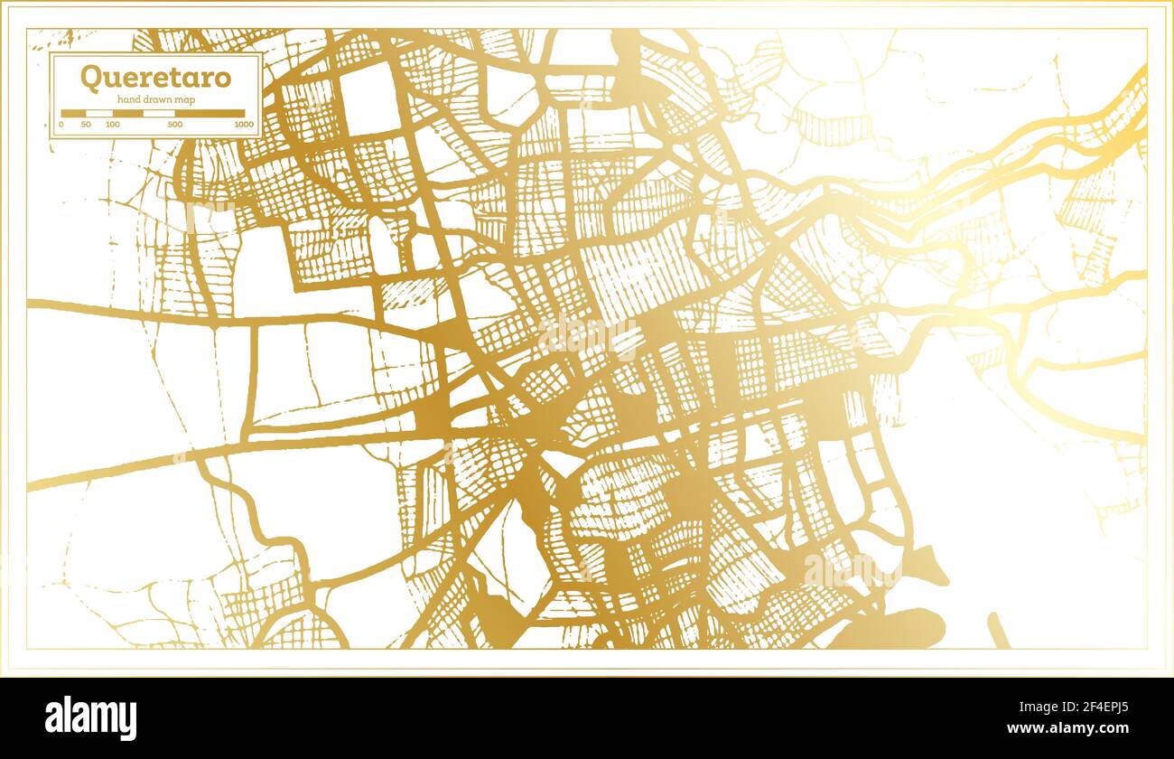 Queretaro Mexico carte de la ville en style rétro en couleur dorée. Carte de contour. Illustration vectorielle. Illustration de Vecteur