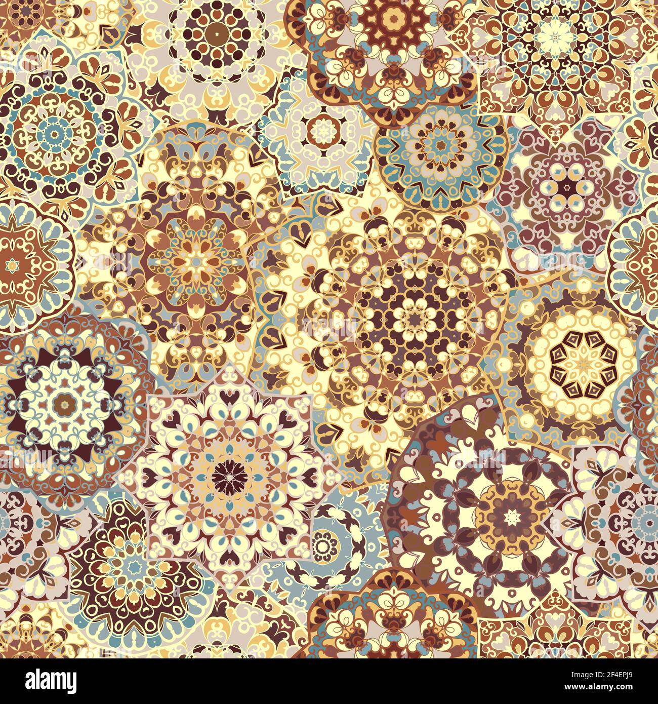 Motif lumineux sans couture avec des mandalas colorés de style oriental. Décoration multicolore arabe pour impression sur papier de minerai de tissu. Illustration de Vecteur