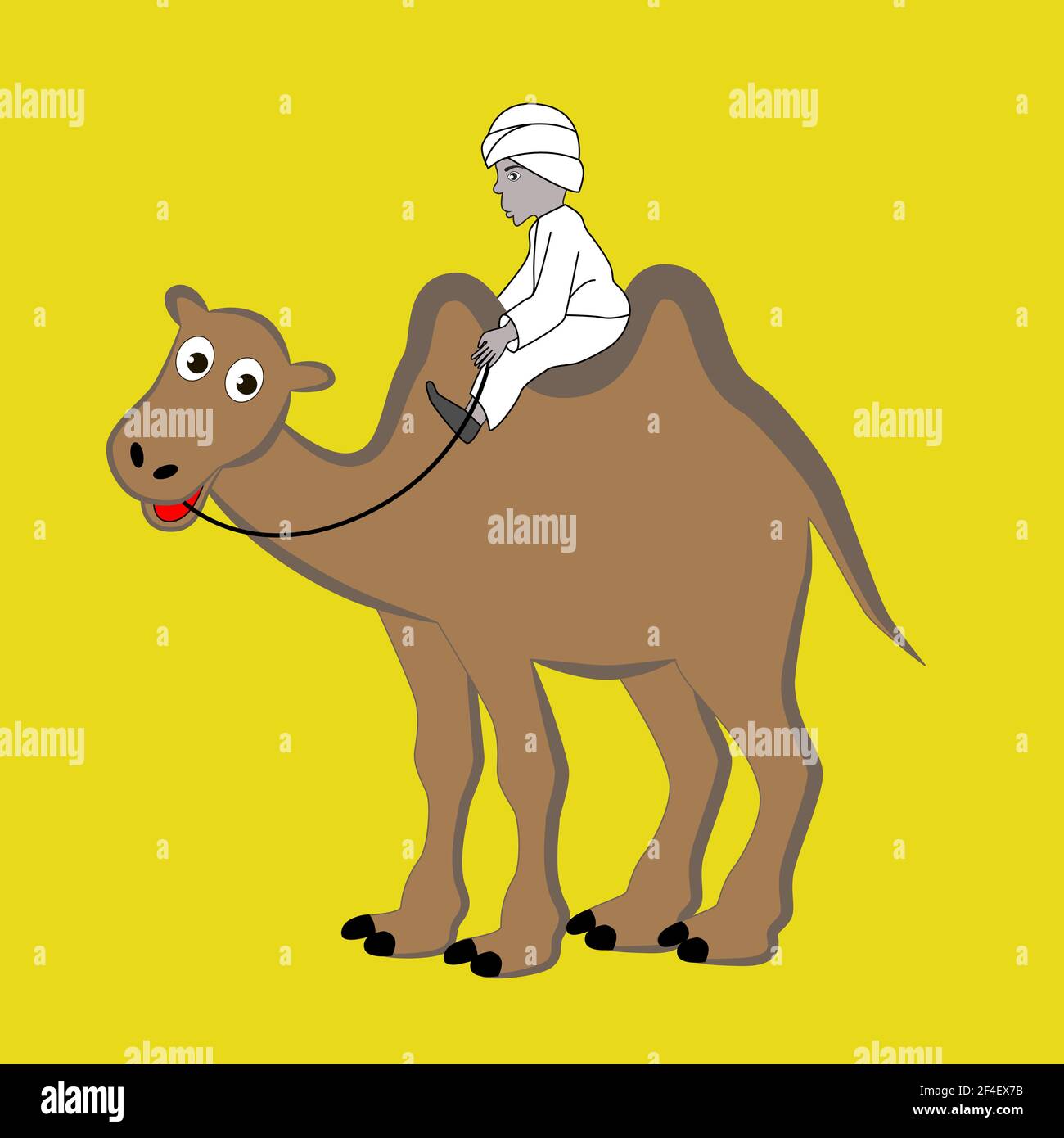 Un nomade bédouin d'origine arabe se trouve à l'arrière d'un chameau. Illustration de Vecteur