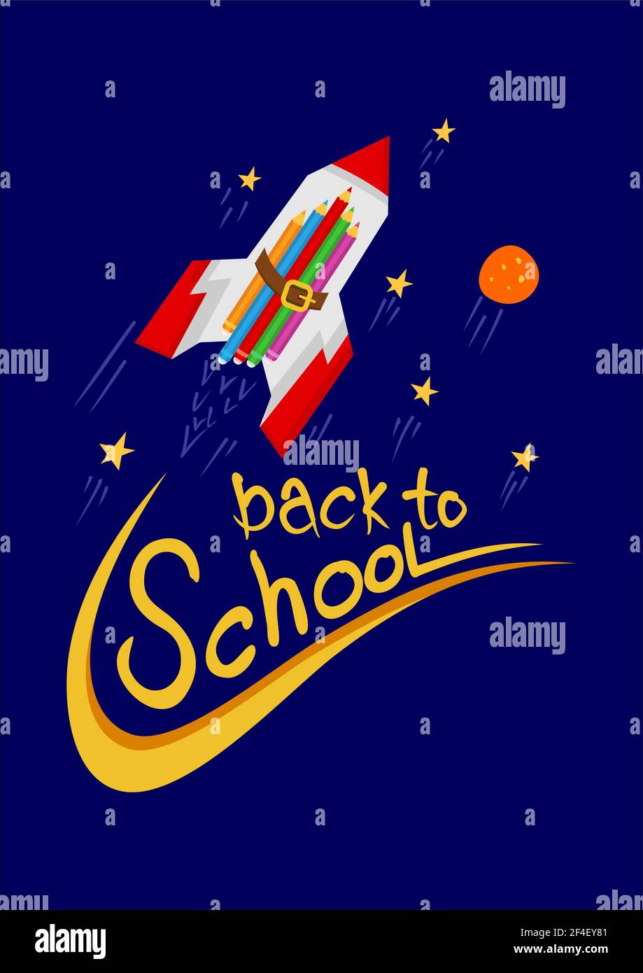 Retour à l'école Rocket avec crayons de couleur Illustration Illustration de Vecteur