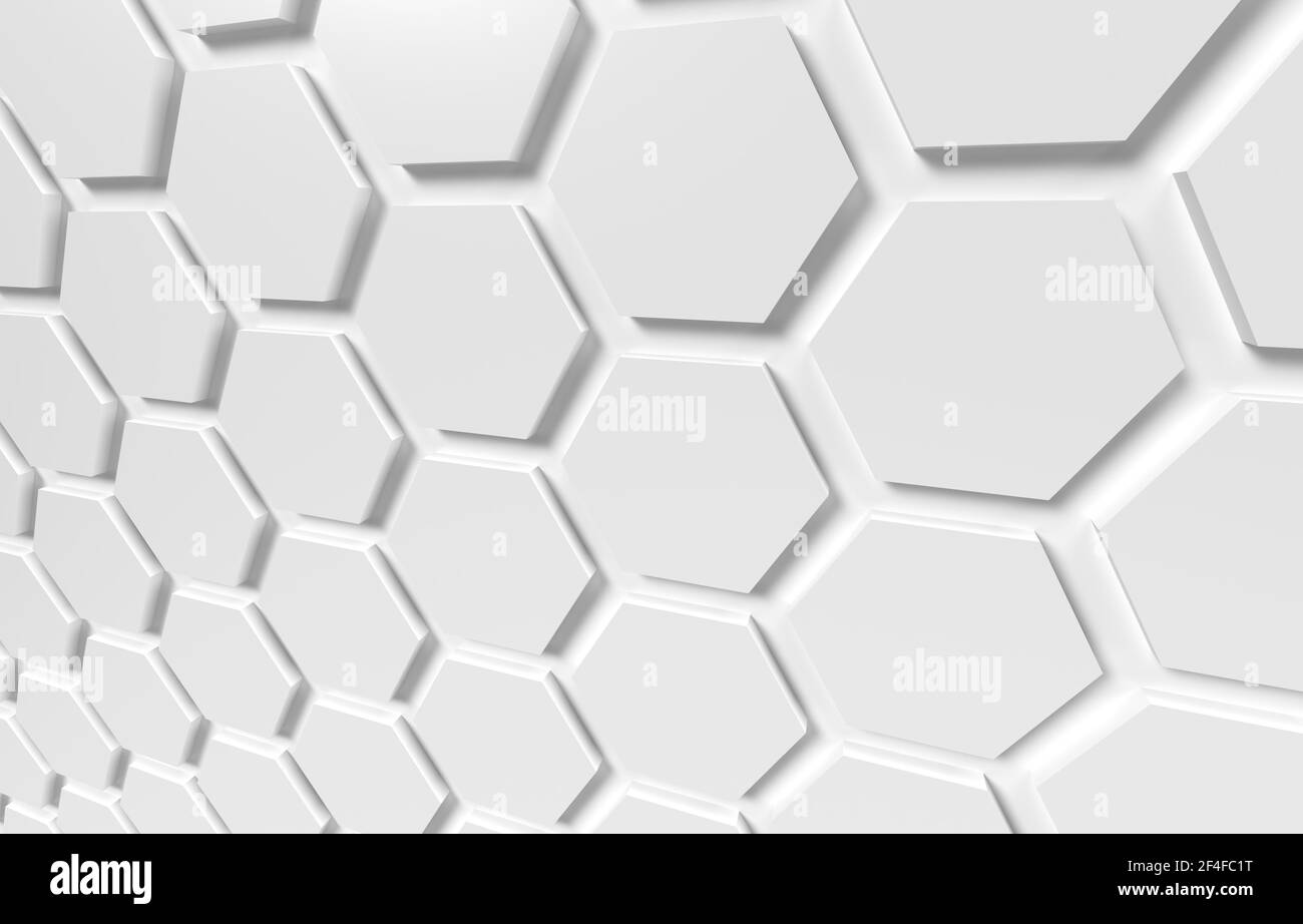 Rendu 3D blanc et vide de l'arrière-plan de la grille géométrique hexagonale Banque D'Images