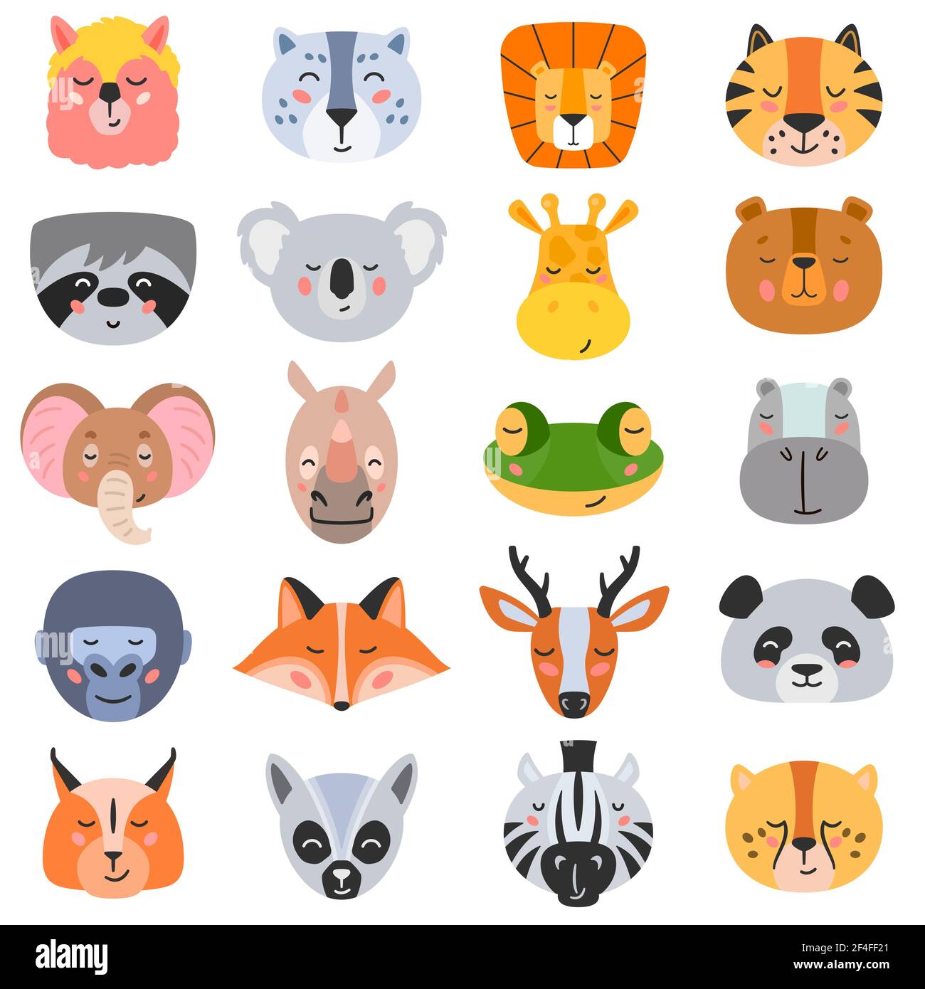 Illustration vectorielle de la collection de têtes de types variés de animaux sauvages sur fond blanc Illustration de Vecteur