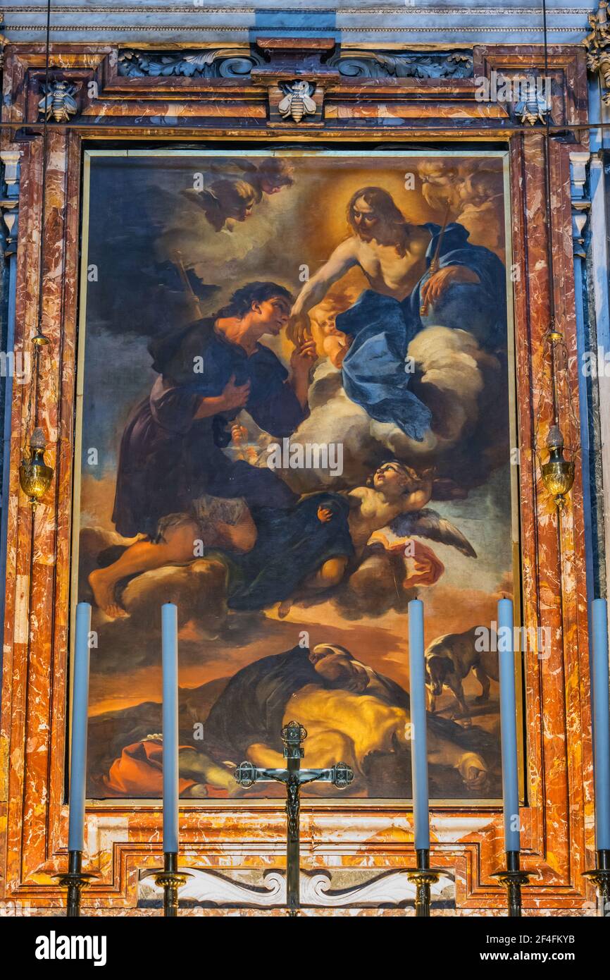 L'apothéose de Saint-Roch (1678) peinture d'un retable par Giacinto Brandi dans l'église de San Rocco (Chiesa di San Rocco tout Augusteo) à Rome, Italie Banque D'Images