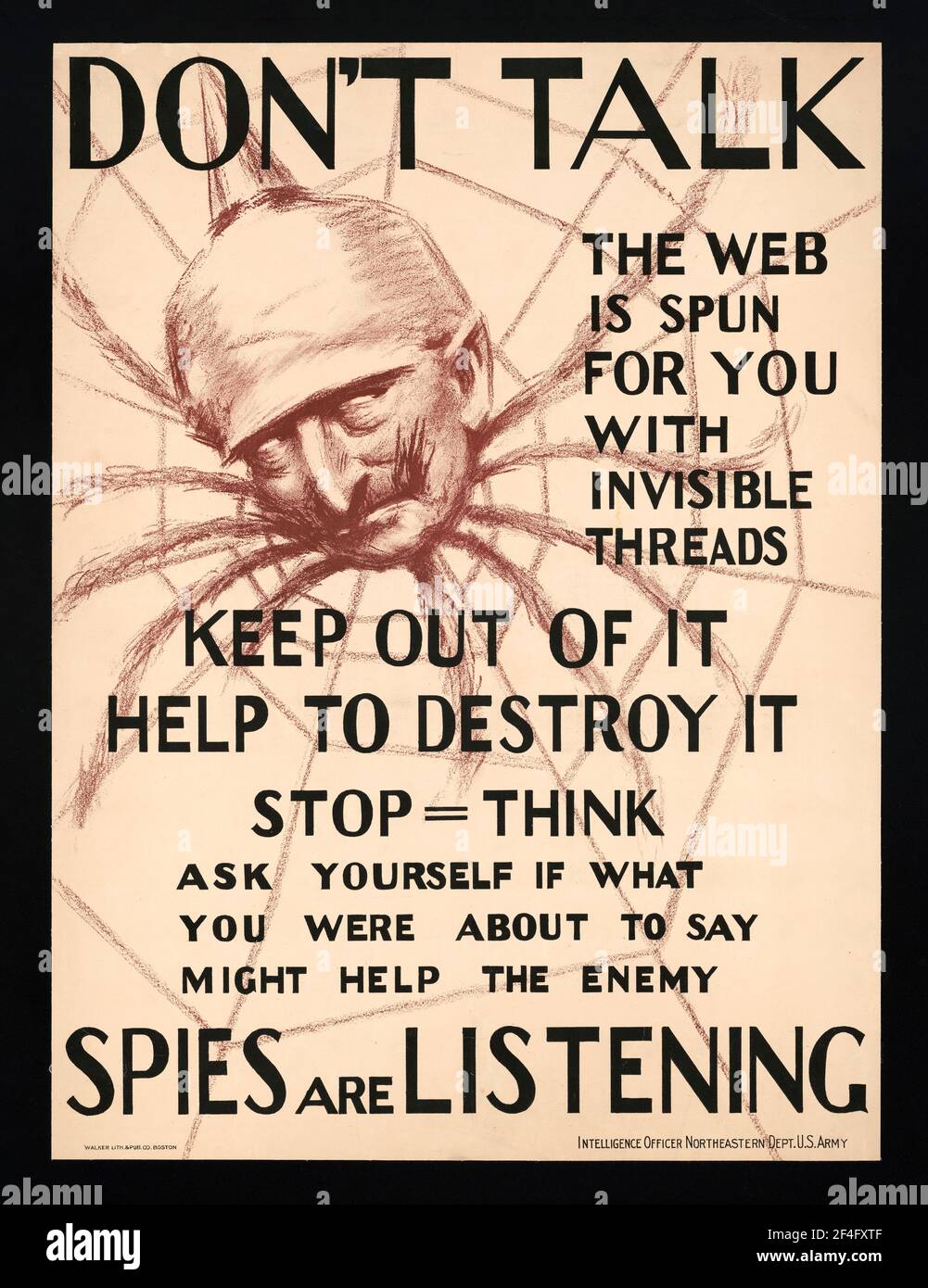 Une affiche d'information publique de la première guerre mondiale américaine disant ne pas le faire Les espions de conversations sont à l'écoute Banque D'Images