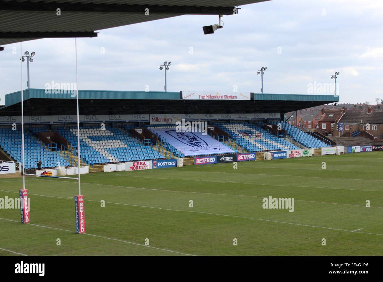 Featherstone, Royaume-Uni. 03ème octobre 2020. Photo du Millennium Stand avant le match de la Betfred Challenge Cup entre Featherstone Rovers et Bradford Bulls au Millennium Stadium à Featherstone crédit: SPP Sport Press photo. /Alamy Live News Banque D'Images