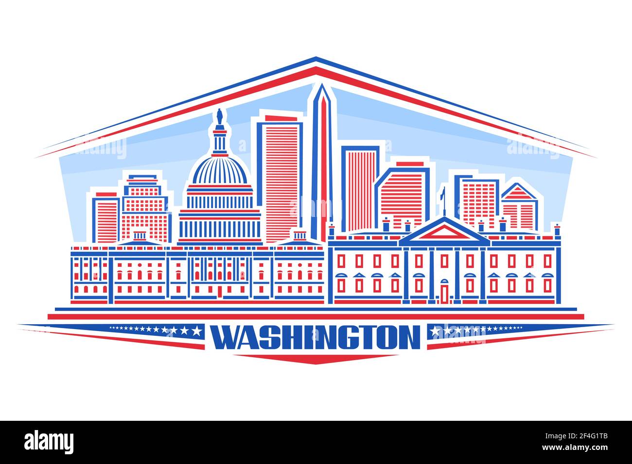 Illustration vectorielle de Washington, affiche horizontale avec dessin de contour washington paysage de ville sur fond de jour, concept d'art de ligne avec police unique pour Illustration de Vecteur