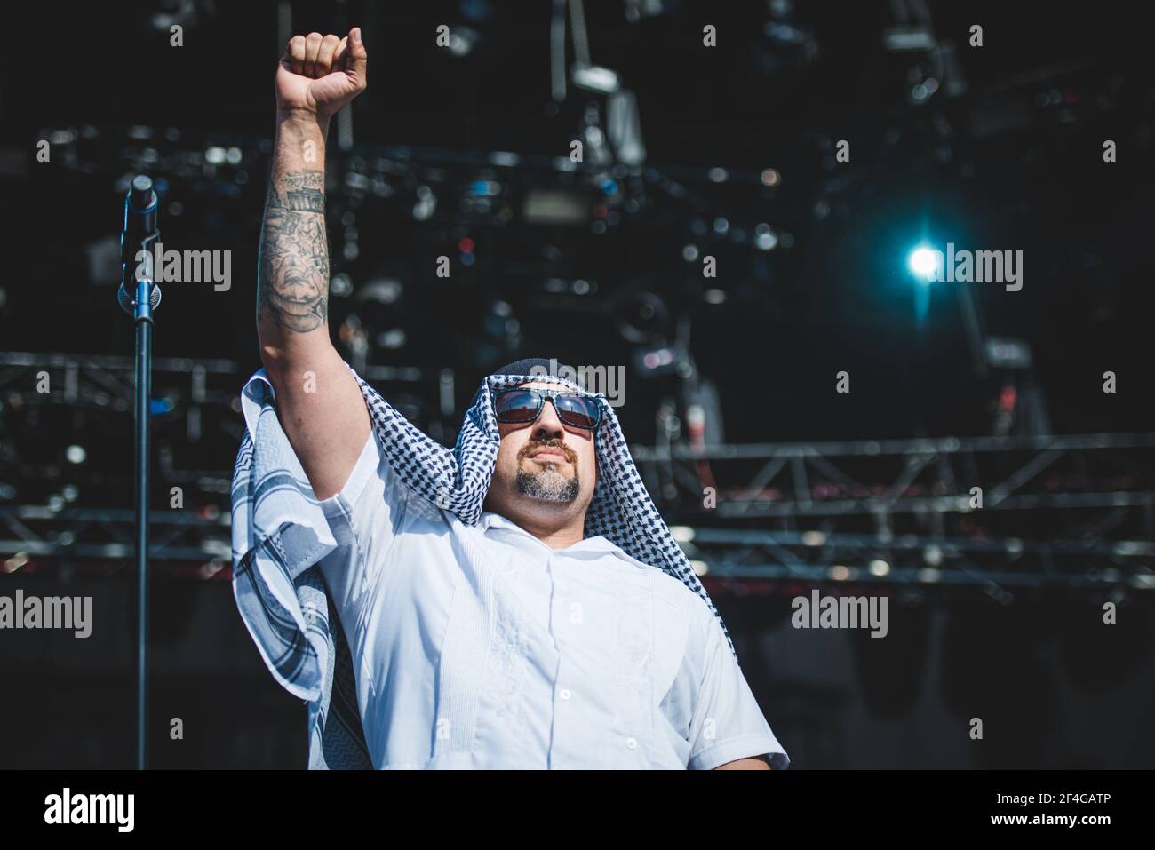 ITALIE, FIRENZE 2017: B-Real, rappeur/chanteur du super groupe américain de rap/rock prophètes de rage (composé de membres de rage contre la machine, Cypress Hill et public Enemy), en direct sur scène. Banque D'Images