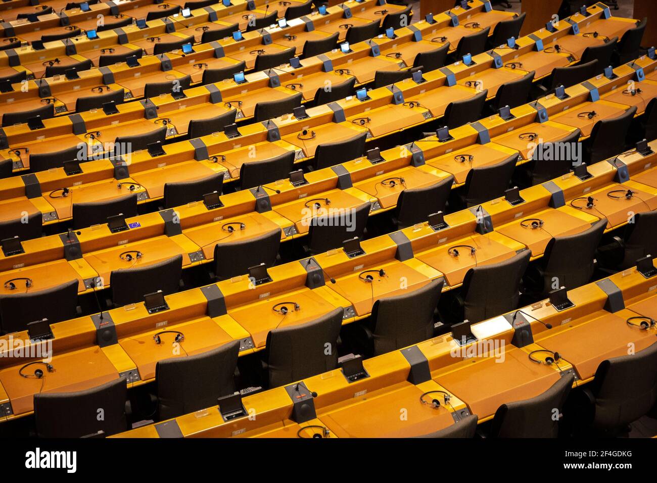 La salle du Parlement européen de l'UE à Bruxelles. Belgique - 30 juillet 2014. Banque D'Images