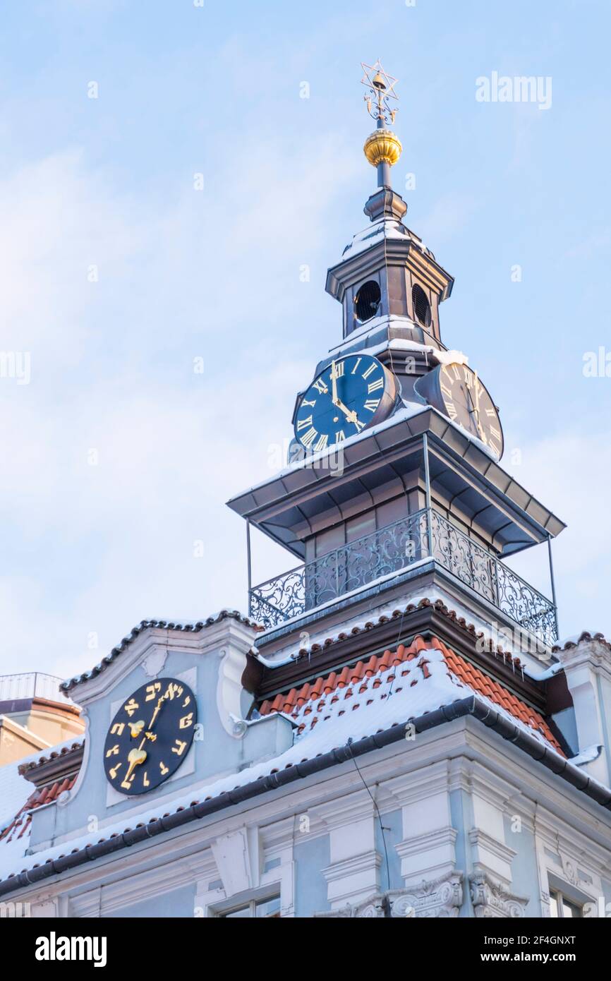 Tour de l'horloge, Židovská radnice, hôtel de ville juif, Maiselova, Josefov, Prague, République tchèque Banque D'Images