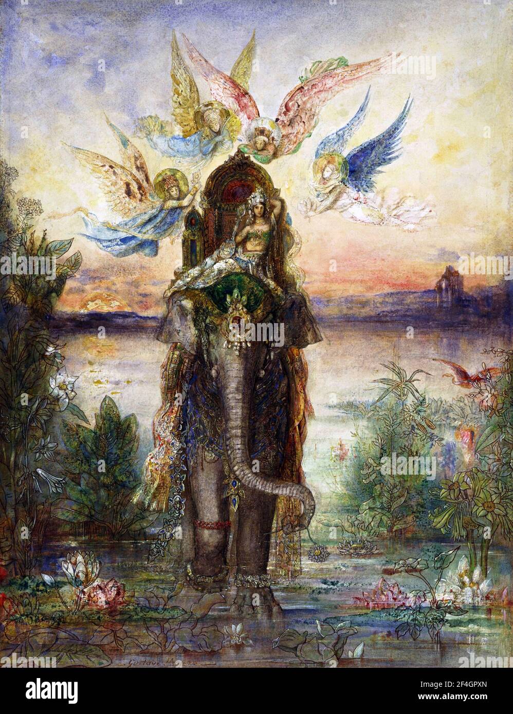 Gustave Moreau. Peinture intitulée "l'éléphant sacré" par le peintre symboliste français Gustave Moreau (1826-1898), aquarelle et gouache sur papier, 1882 Banque D'Images