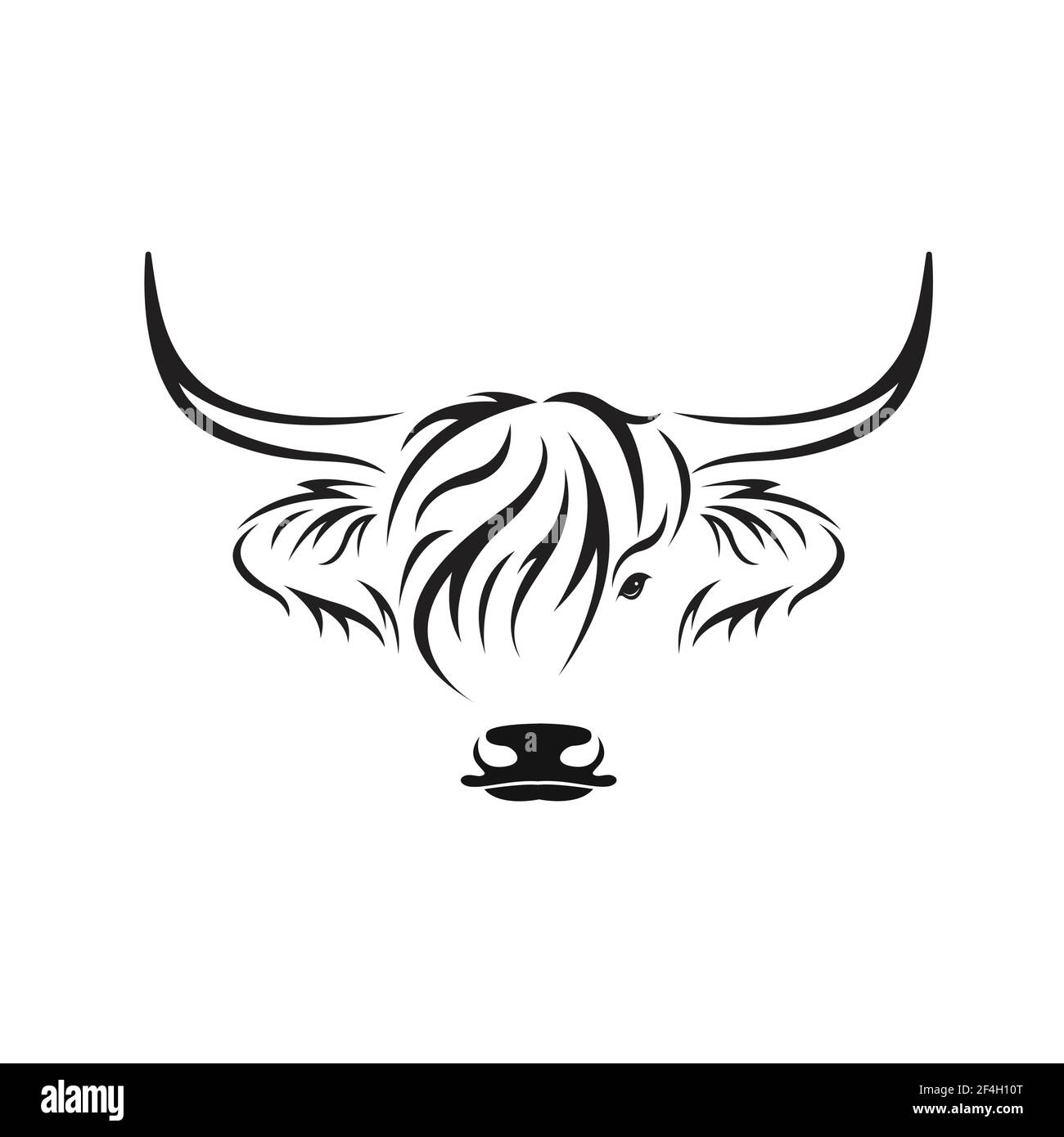 Vecteur de conception de tête de vache de haut-pays sur fond blanc. Animal de ferme. Logos ou icônes de vaches. Illustration vectorielle superposée facile à modifier. Illustration de Vecteur