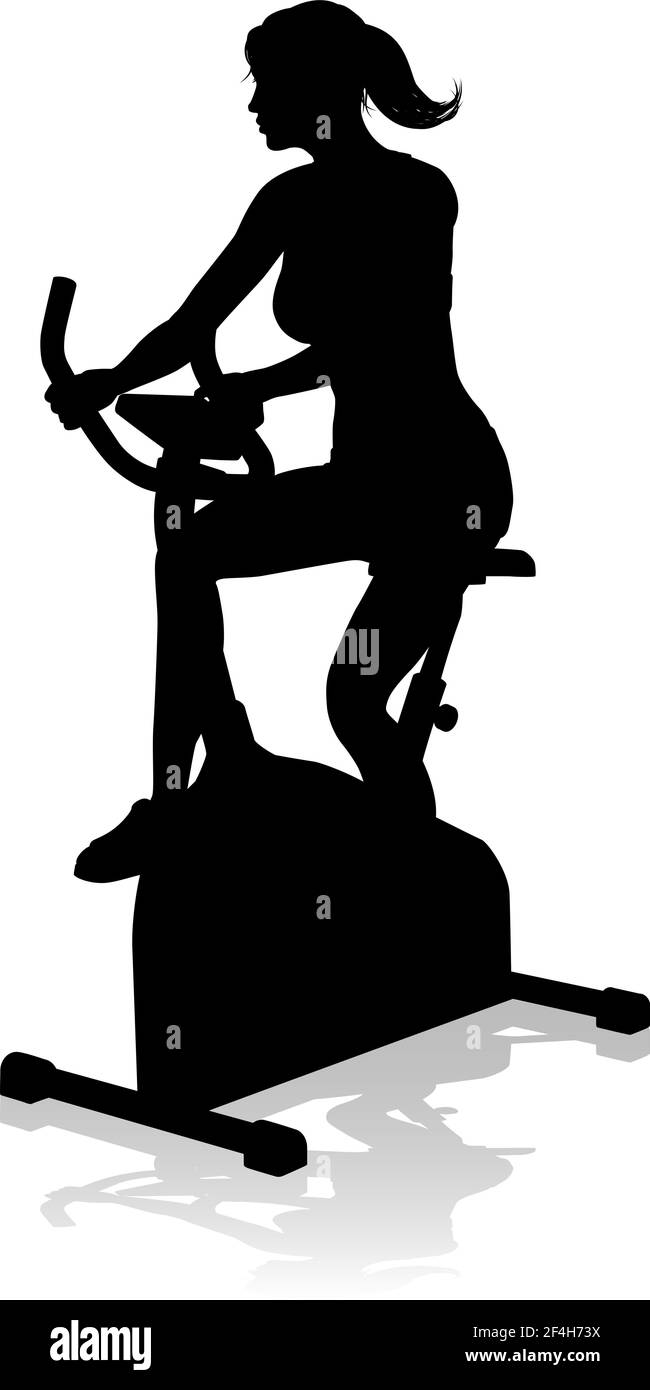 Silhouette de femme Sport Vélo Spin stationnaires d'exercice Illustration de Vecteur