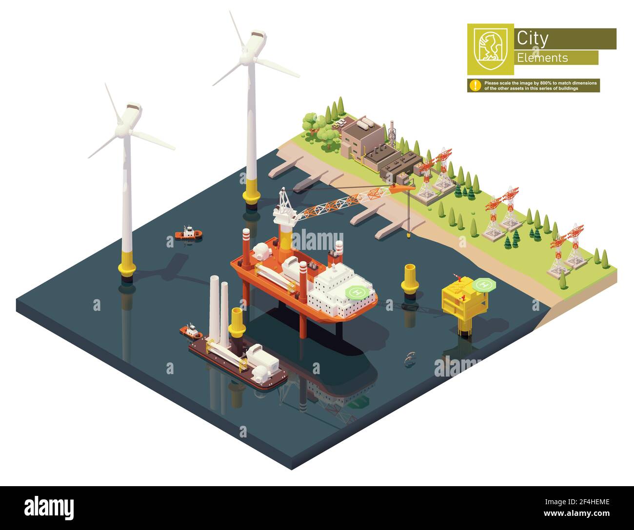 Construction de parcs éoliens isométriques vectoriels en mer Illustration de Vecteur Construction de parcs éoliens isométriques vectoriels en mer Illustration de Vecteur