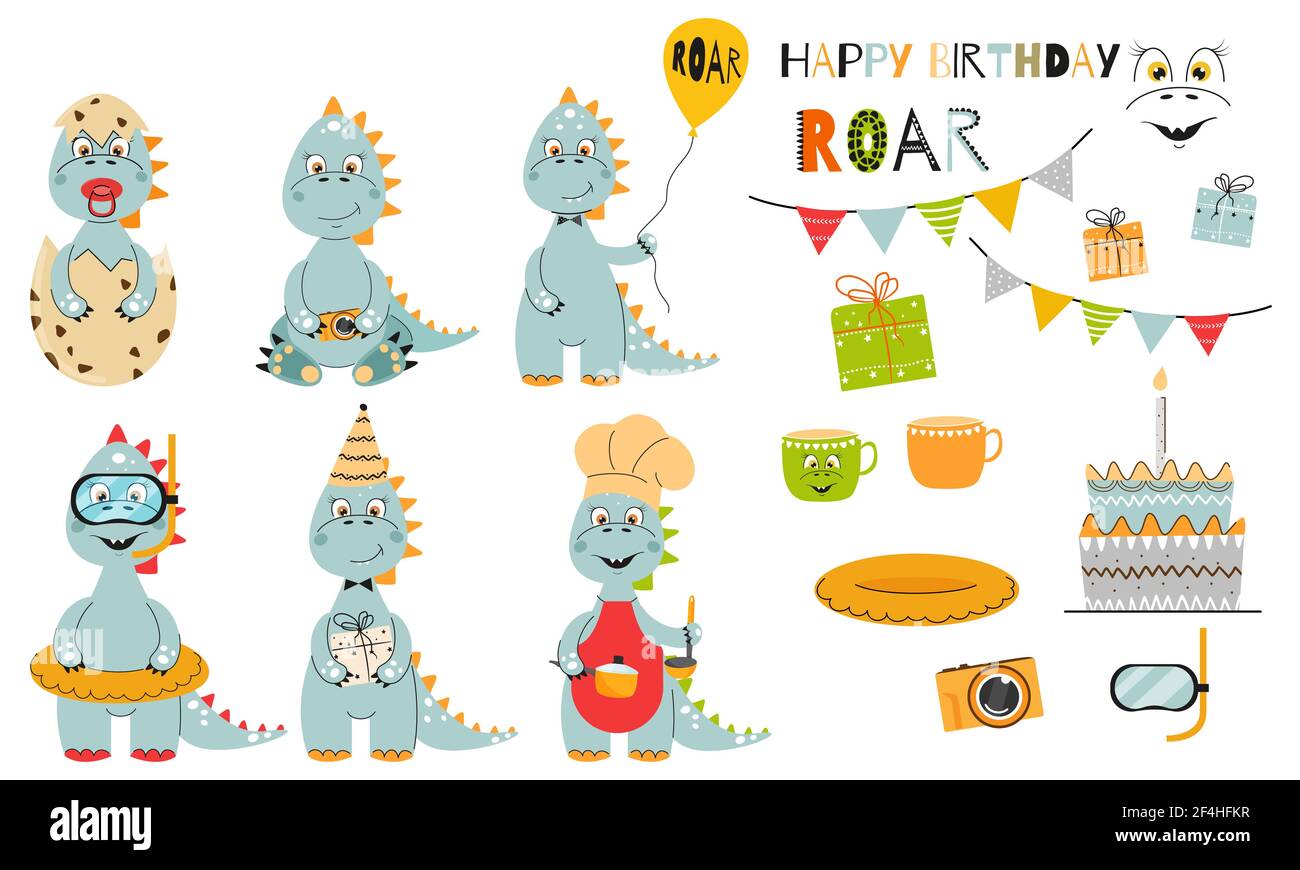 Collection Dinosaurs mignonne. Ensemble Dino pour enfant. Illustration de Vecteur