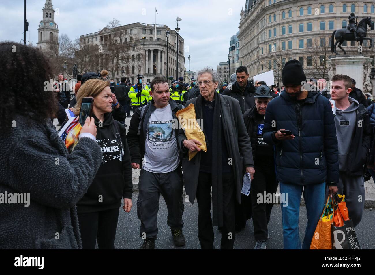 Londres, Royaume-Uni. 20 mars 2021. Piers Corbyn activiste lors d'une manifestation anti-verrouillage à Trafalgar Square dans le centre de Londres. Crédit: Waldemar Sikora Banque D'Images