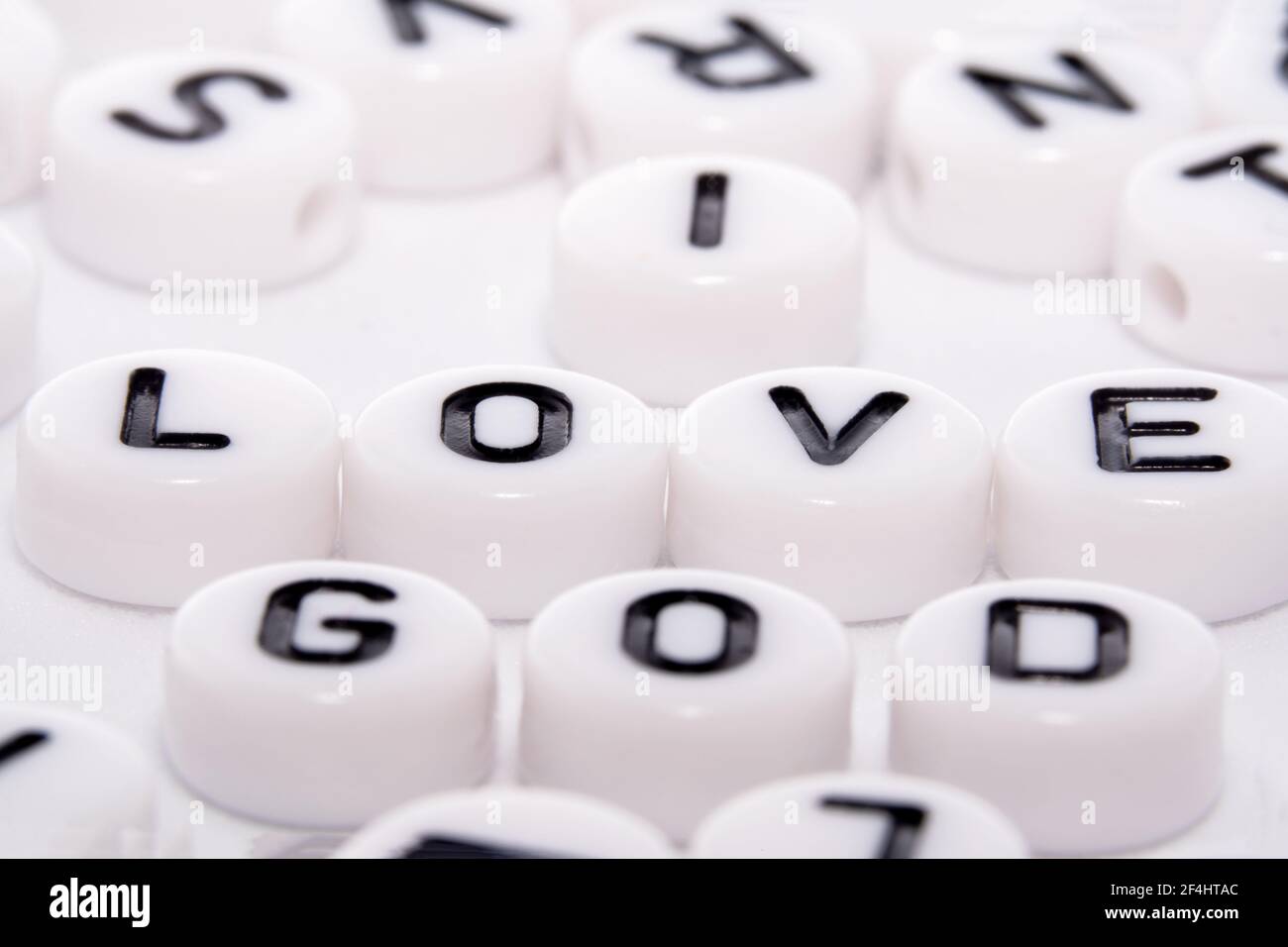 J'aime la parole de dieu écrite sur des blocs de lettres blancs Banque D'Images