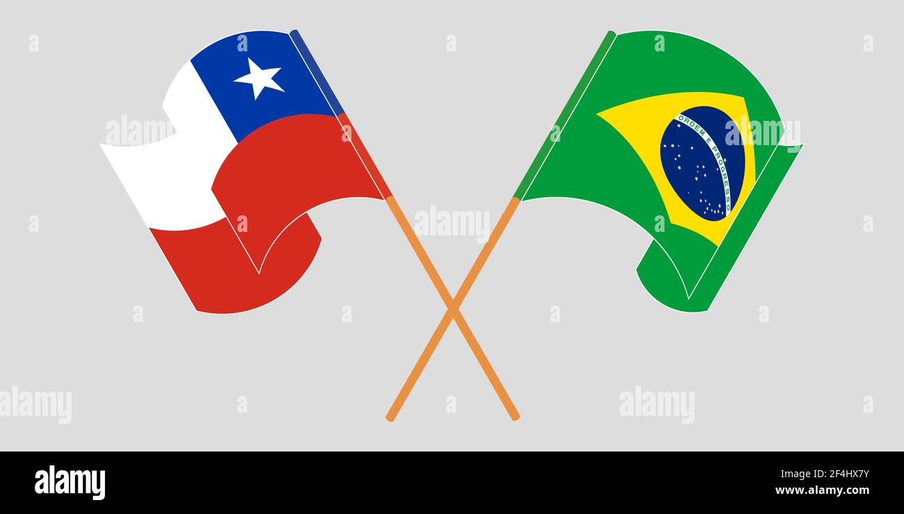 Drapeaux croisés et agités du Chili et du Brésil. Illustration vectorielle Illustration de Vecteur
