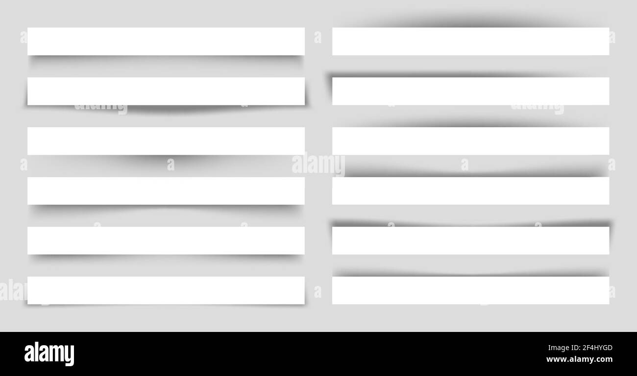 Jeu de feuilles de papier blanc blanc avec ombres. Séparateurs de page sur fond gris. Effet d'ombre réaliste et transparent. Élément pour la conception. Vecteur Illustration de Vecteur