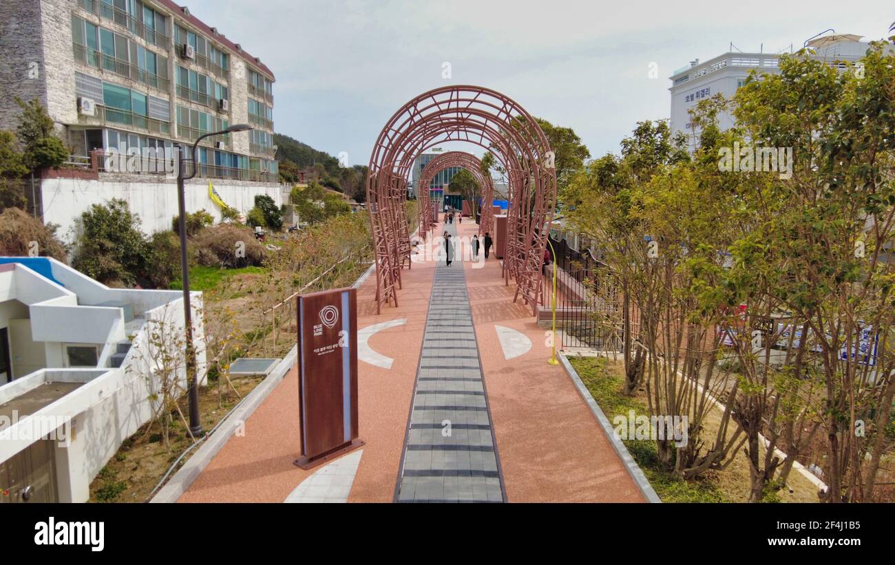 Paysage de Haeundae Beach train, Busan, Corée du Sud, Asie. Banque D'Images