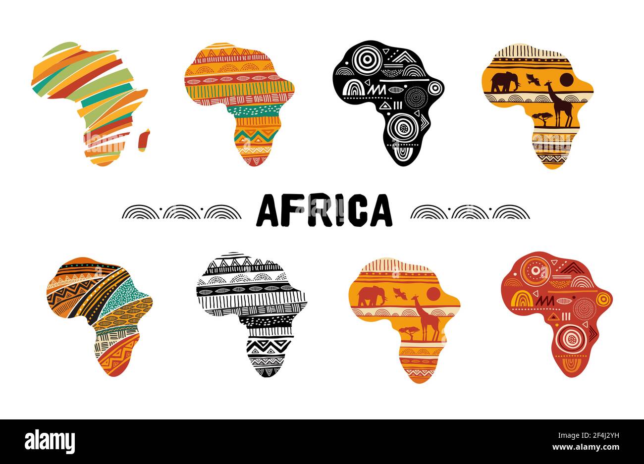 Carte à motifs en Afrique, collection de logos. Bannière avec motif de grunge traditionnel tribal, éléments, concept Illustration de Vecteur