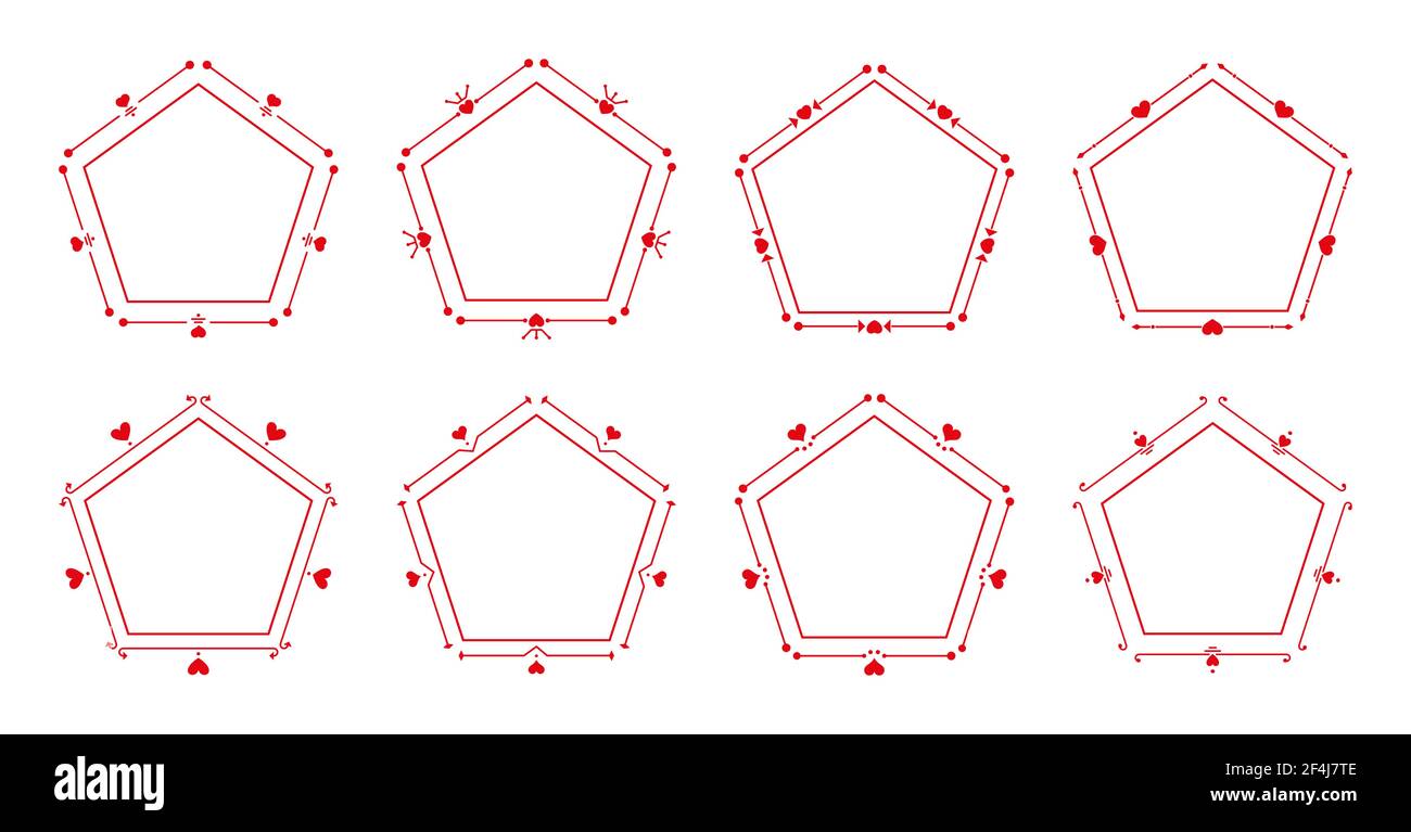 pentagone orné avec bordure fine. Cadre polygonal graphique avec coeur le jour de la Saint-Valentin. Cadres décoratifs élégants pour la décoration carte d'invitation, étiquette, étiquette Illustration vectorielle isolée Illustration de Vecteur