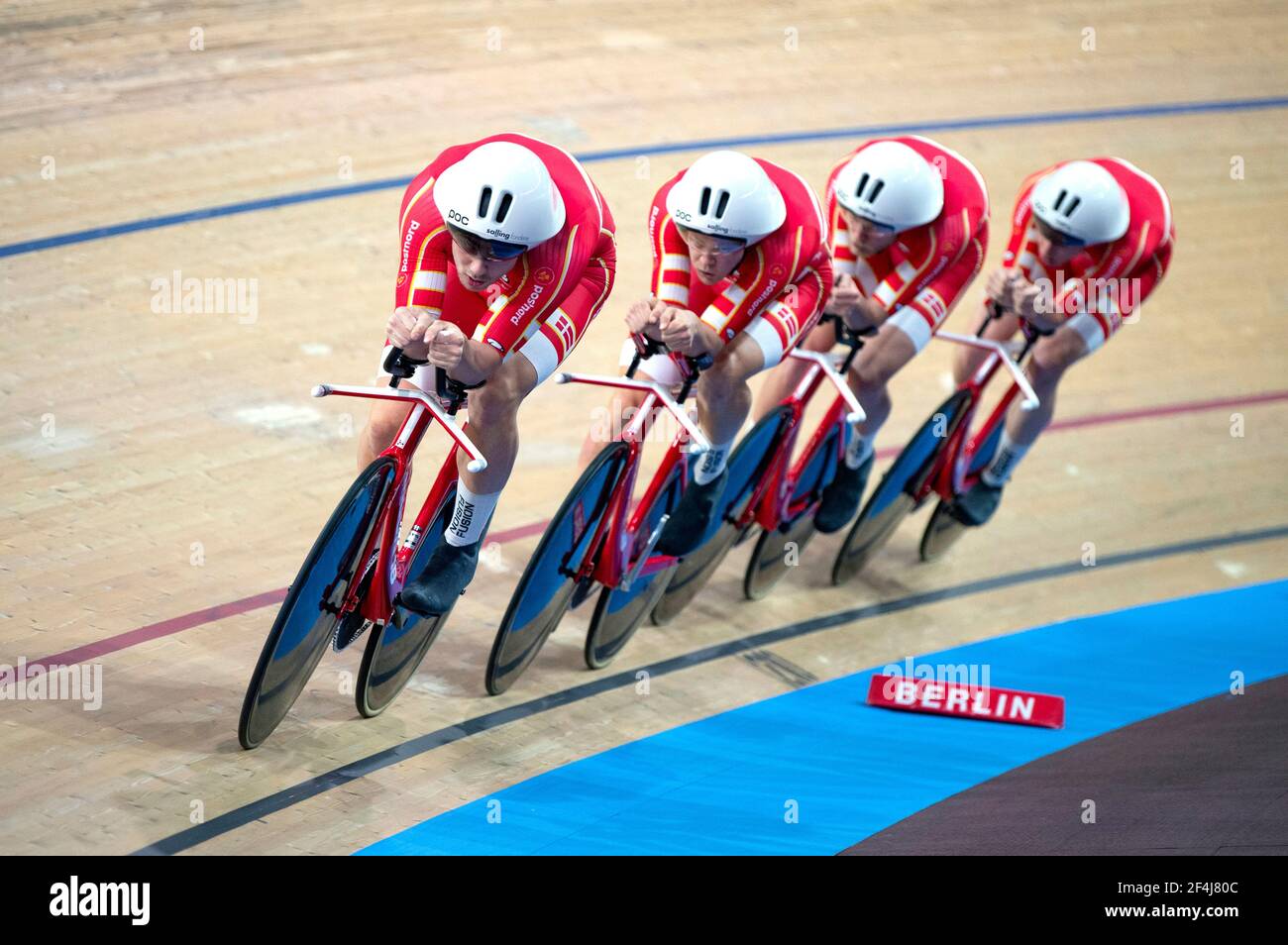 Champions du monde dans la poursuite d'équipe, le Danemark établit un nouveau record du monde de 3:44.672 UCI Track World Championships, Berlin, Allemagne Banque D'Images