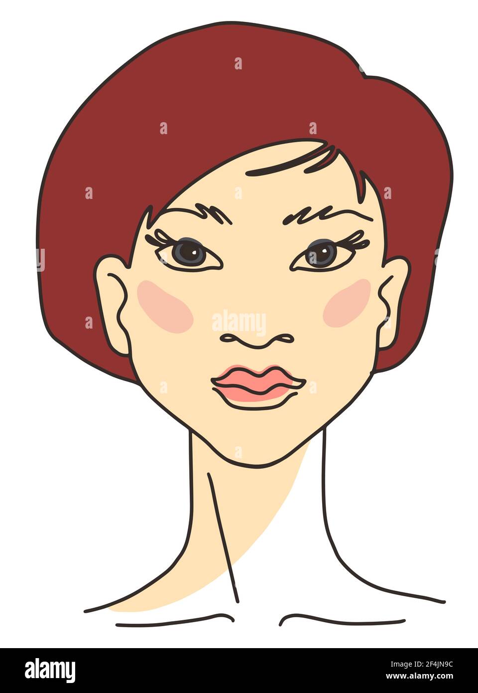 Portrait du modèle asiatique de la jeune femme. Contour esthétique de la face de dessin de ligne. Illustration du vecteur d'esquisse Illustration de Vecteur