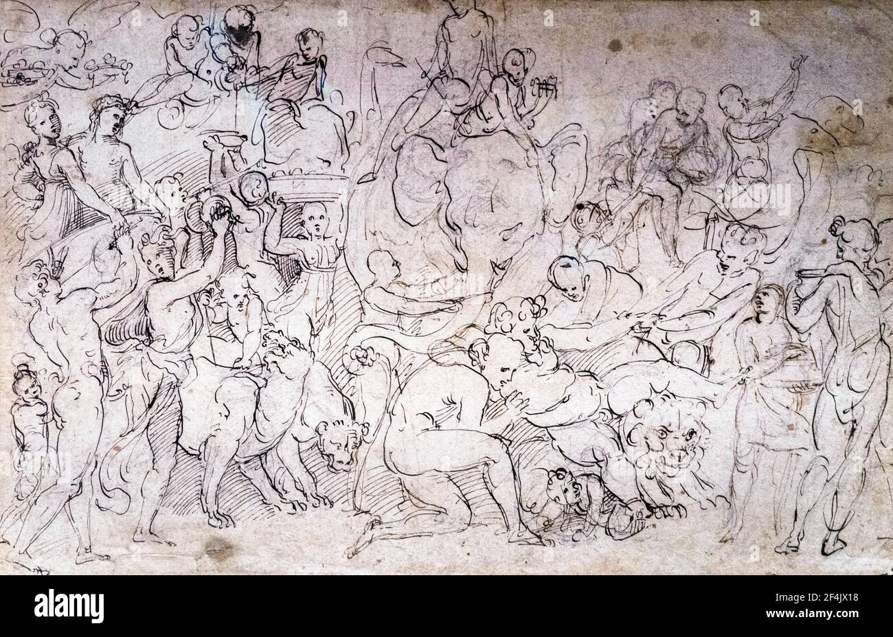 Le Triumph de Bacchus en Inde par Raffaello Sanzio connu Comme Raffaello (1483-1520) environ 1516-1517 stylo et encre noire traces de charbon de bois Banque D'Images