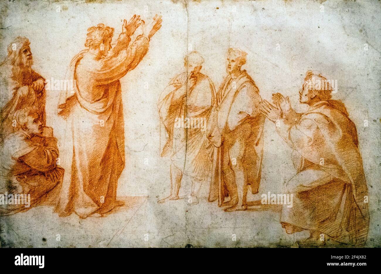 Étude pour la prédication de San Paul à Athènes par Raffaello Sanzio connu sous le nom de Raffaello (1483-1520) environ 1514-1515 craie rouge sur stylet Banque D'Images