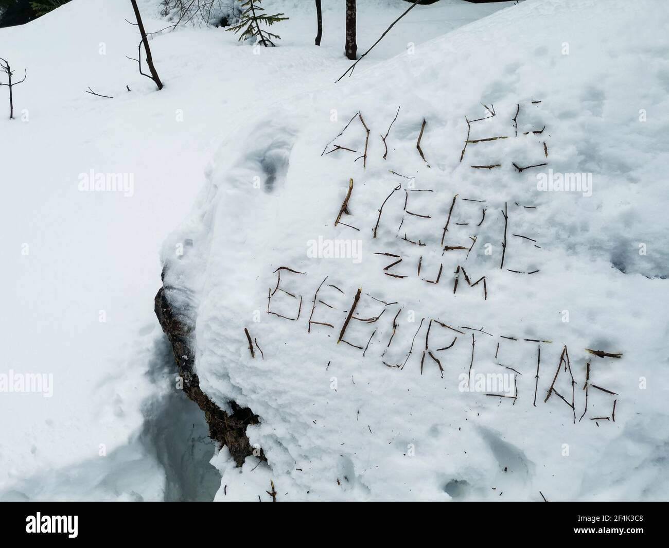 Joyeux Anniversaire En Allemand Avec Des Branches Dans La Neige Photo Stock Alamy