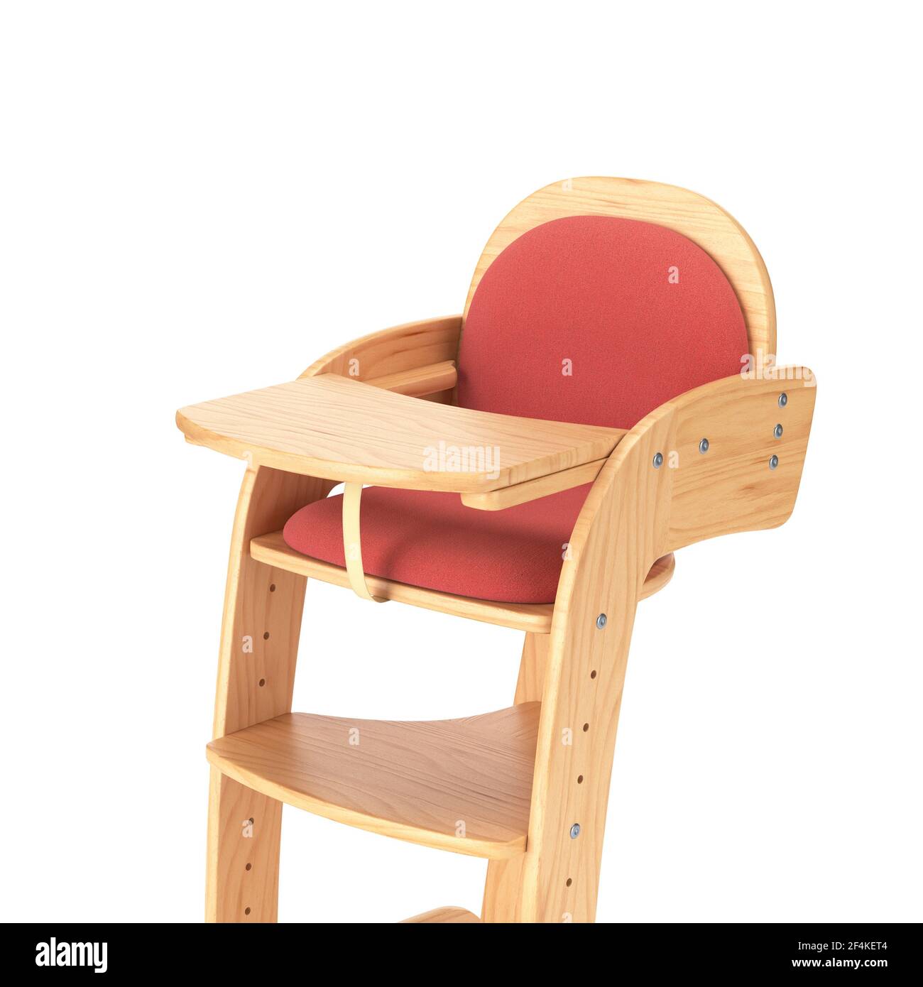 illustration 3d d'une chaise haute en bois avec coussin rouge pour bébé et  bébé isolés sur blanc. Gros plan sur la chaise de bébé Photo Stock - Alamy