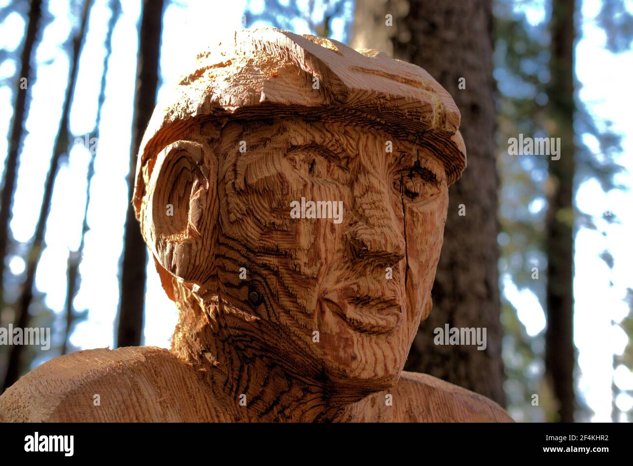 Sculpture en bois faite à la main dans une forêt de Vaduz au Liechtenstein 17.2.2021 Banque D'Images