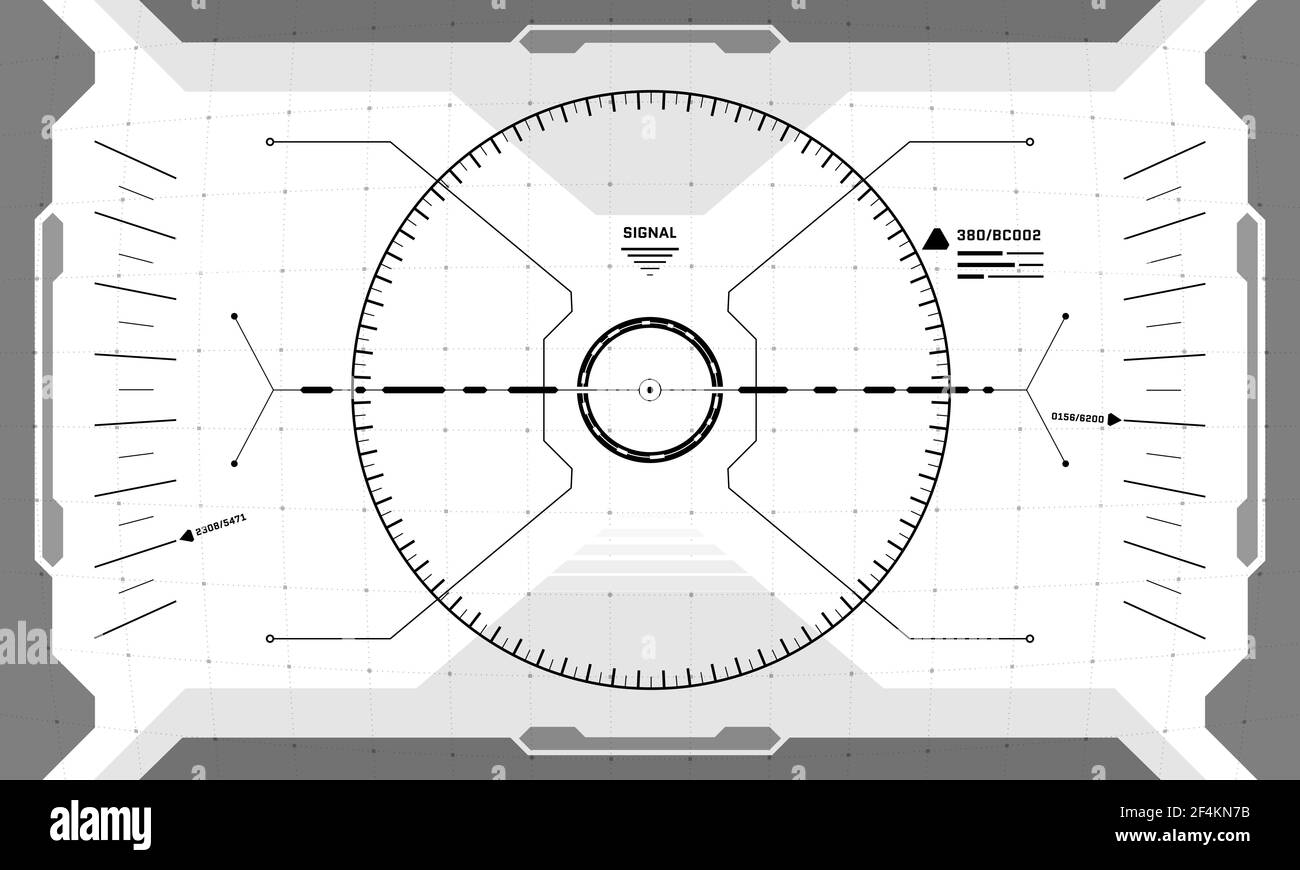 Interface VR HUD croix cyber-punk écran design noir et blanc.Pare-soleil futuriste avec vue de la réalité virtuelle de science-fiction.Illustration vectorielle du panneau du tableau de bord de la technologie numérique de l'interface utilisateur graphique Illustration de Vecteur