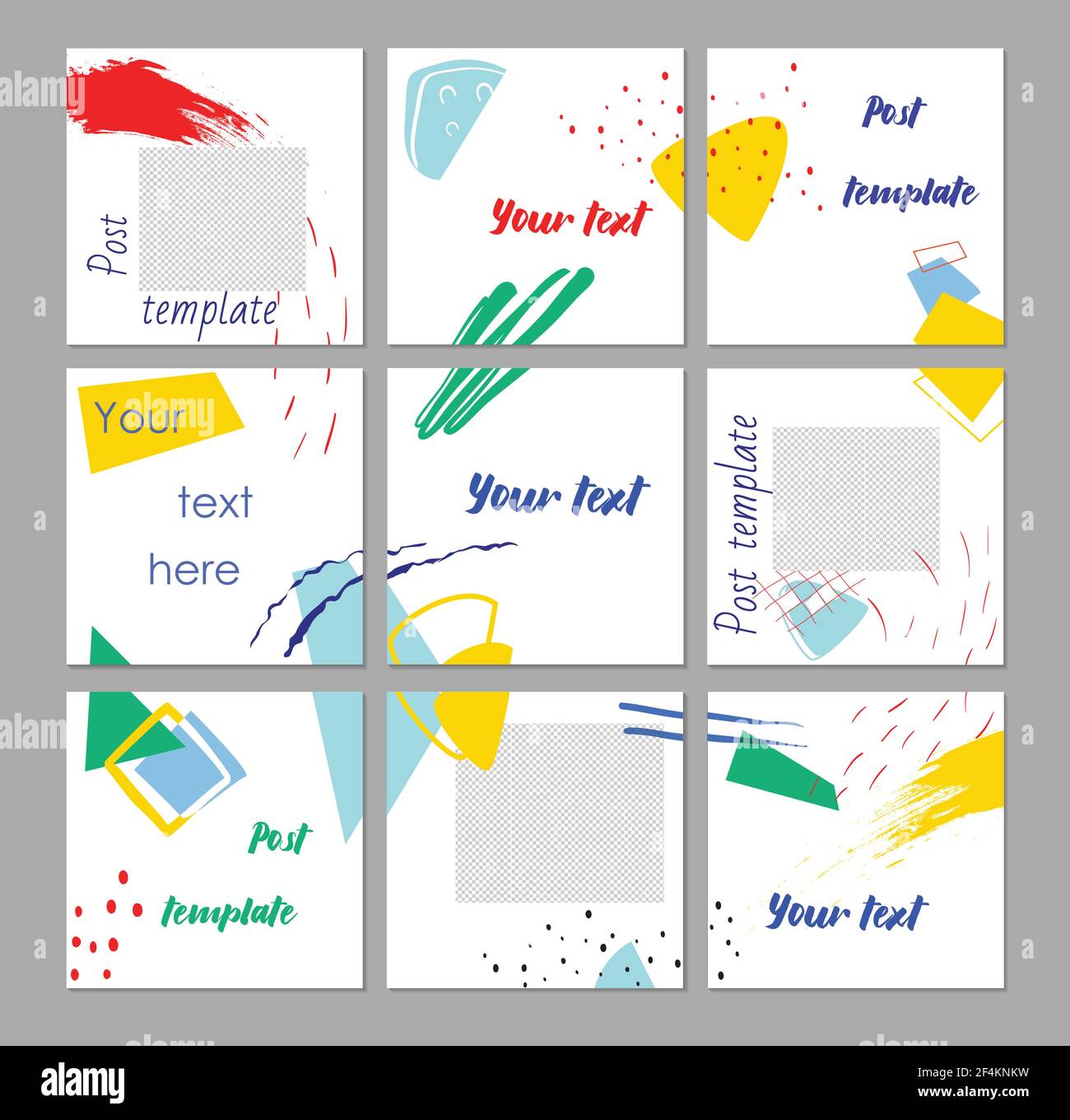 Grand modèle de puzzle modifiable pour les modèles de post sur les réseaux sociaux. Pour les comptes personnels et professionnels. Fond blanc avec éléments abstraits dans la forme Illustration de Vecteur