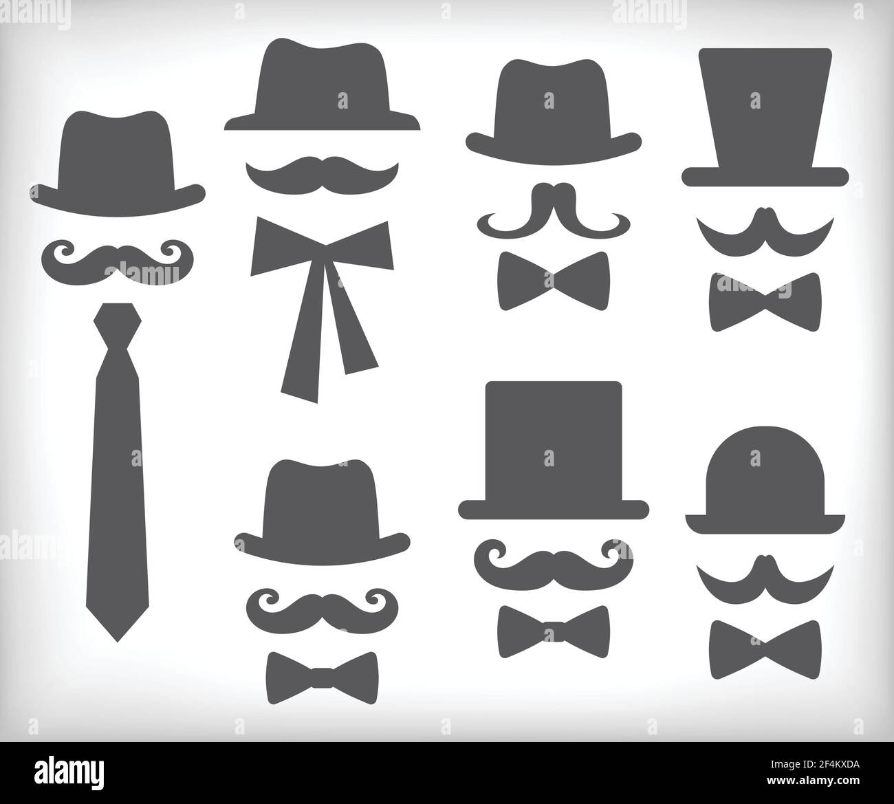 Ensemble rétro d'homme avec chapeau, moustache, noeud, cravate. Collection  de symboles gentleman sur fond blanc. Illustration vectorielle Image  Vectorielle Stock - Alamy