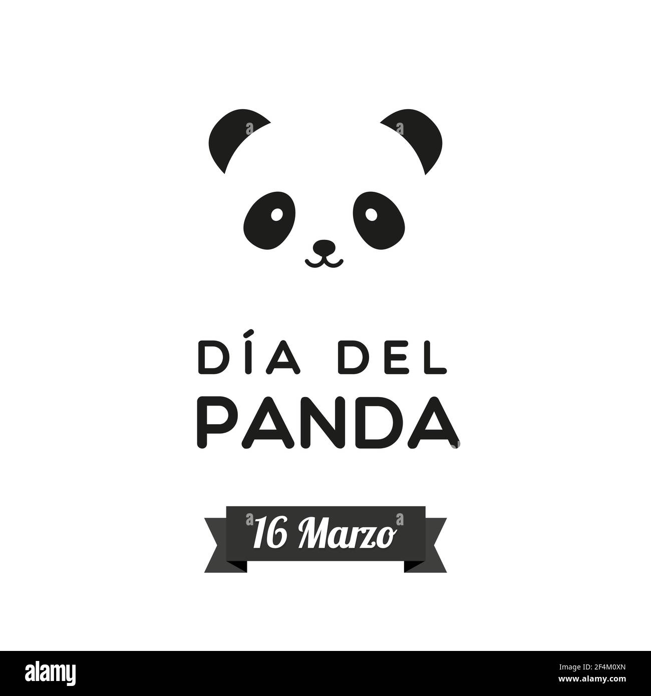 Journée Panda. Mars 16. Espagnol. Dia del Panda. 16 Marzo. Icône en forme de panda. Noir et blanc. Illustration vectorielle, conception plate Illustration de Vecteur